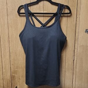 All in Motion Black Strappy Tank Top with built In Bra, Removable Pads
